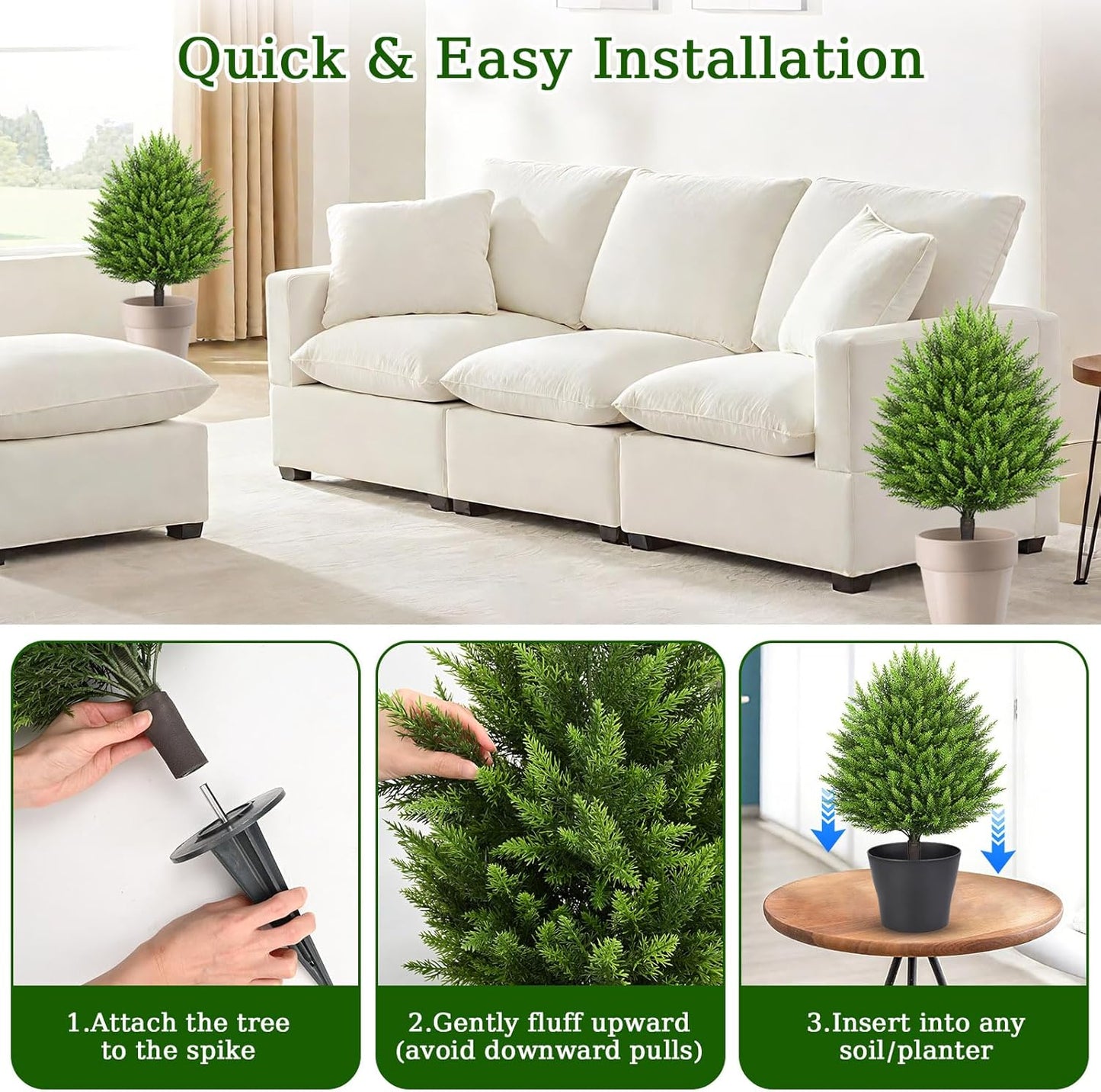 31" Artificial Cedar Topiary Ball Trees with Ground Spike,2 Pack Fake Pine Shrubs Bushes, UV Resistant Faux Evergreen Cypress Tree Plants for Indoor Outdoor Planters Front Porch Garden Decor