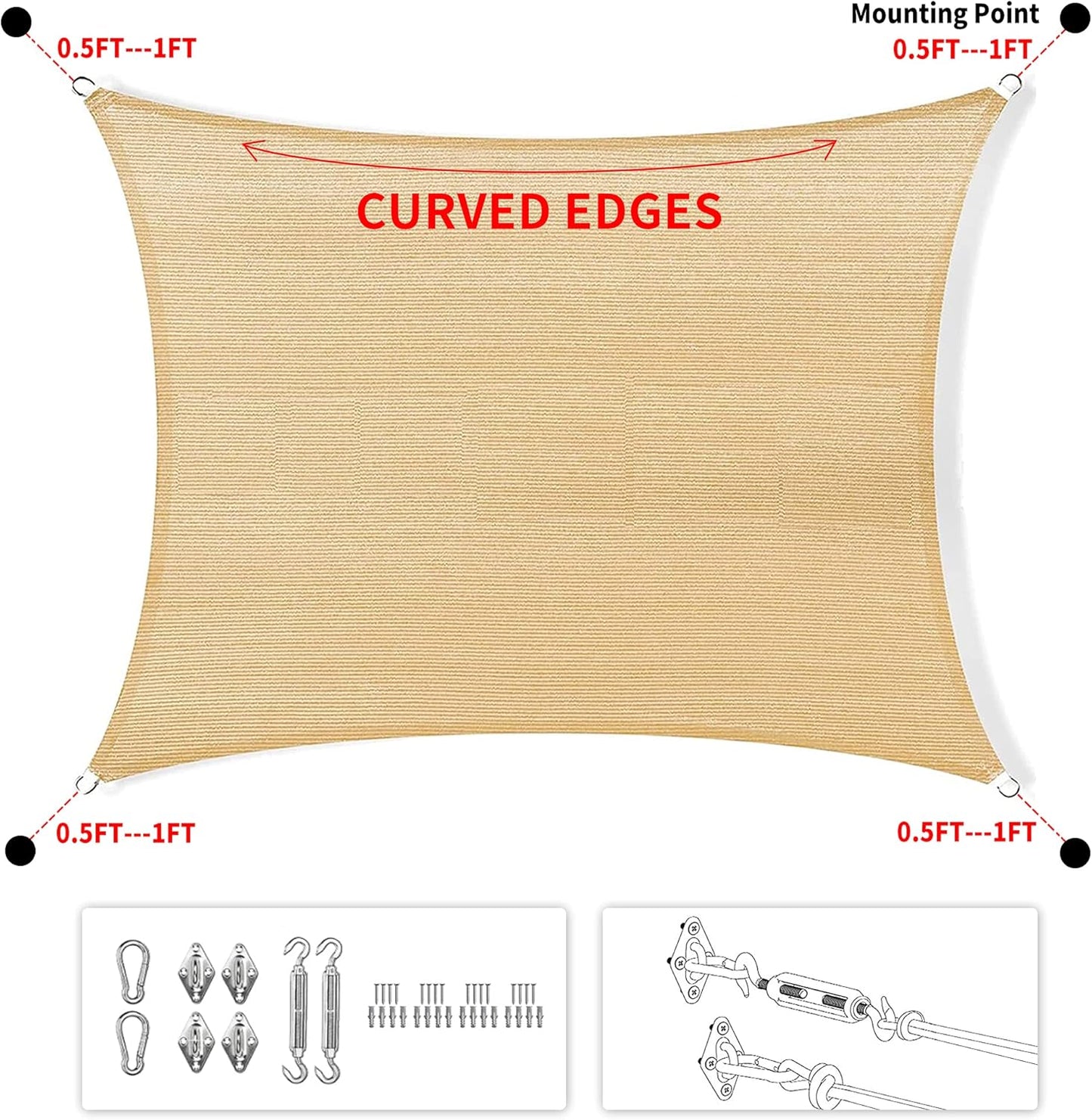 11' x 24' Black Rectangle Sun Shade Sail SSP1212 Canopy Durable Fabric UV Block Awning We Make Custom Orders