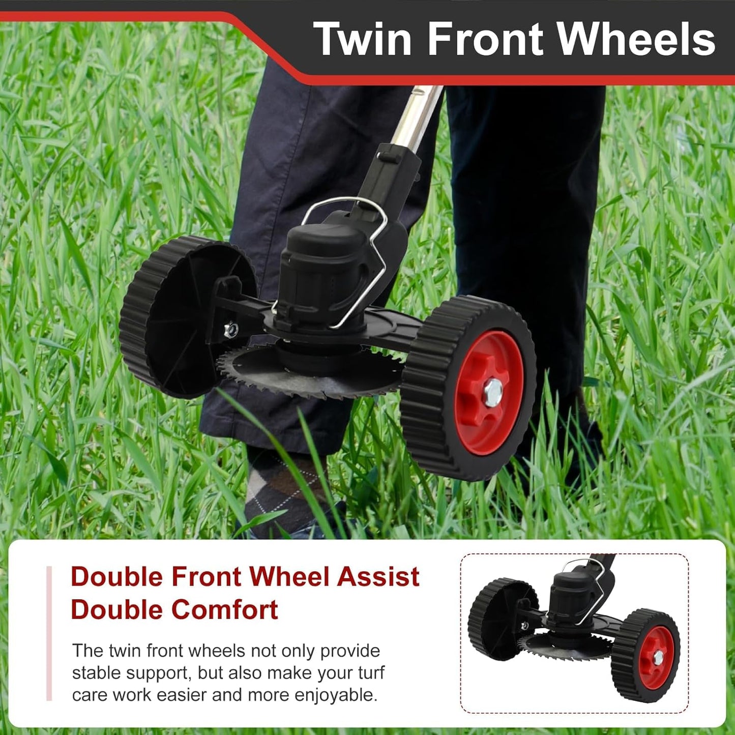 ALSO GO 24V Electric Weed Wacker Grass Trimmer with 2 pcs Batteries & Fast Charger, 3 in 1 Stringless Lightweight Brush Cutter/Edger/Mower with 3 Types Blade & Wheels for Garden and Yard Lawn