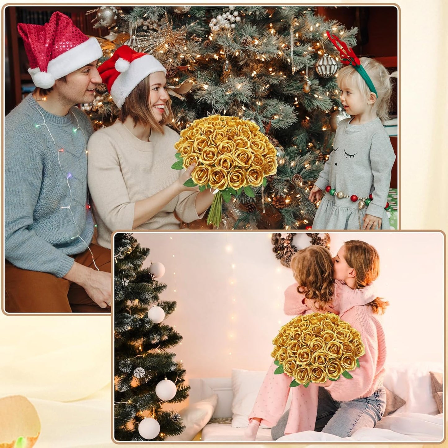 36 Pcs Gold Artificial Roses with Long Stems, Fake Silk Rose Artificial Flowers Bulk for Bridal Wedding Bouquet Centerpiece Ball Arrangement Party Decor