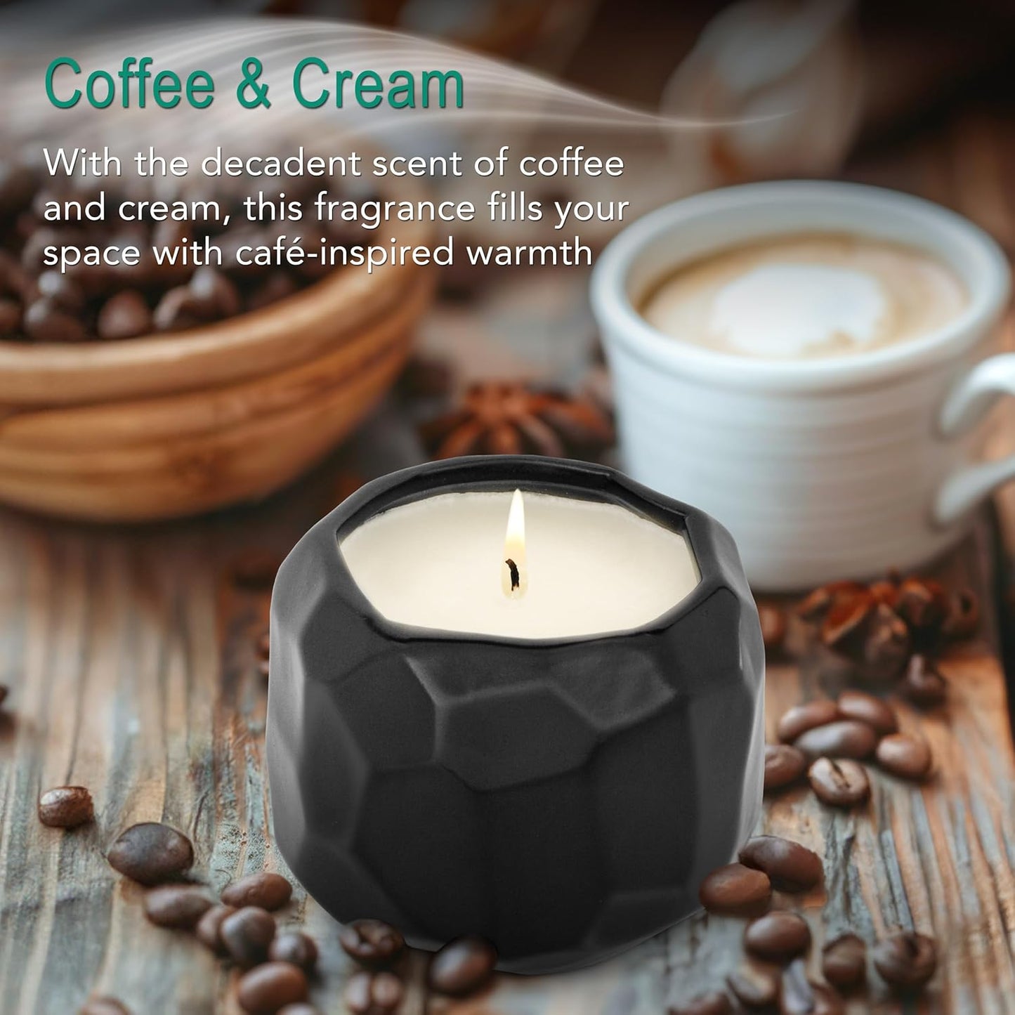 The Growing Candle, Coffee Scented, 13oz Ceramic Pot, Aromatherapy Candles, 100% Soy, Cream and Espresso Aroma for Home, Emma