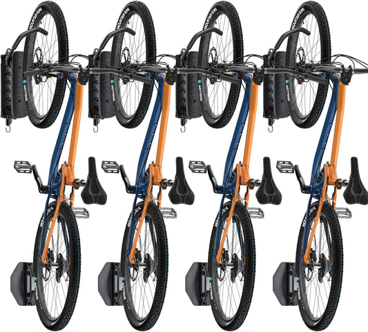 Bike Rack Garage,Bike Wall Mount, 150° Swivel & Space-Saving Vertical Bike Hangers for Storage, Sturdy Bike Stand Holds Up to 66lbs, Easy to Install, 4 Pack