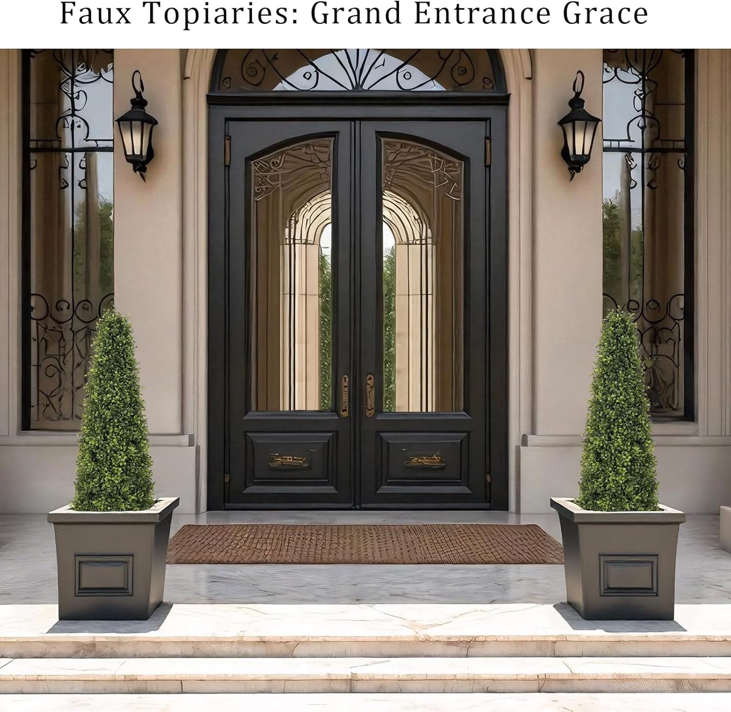 4ft Artificial Boxwood Topiary Trees (Set of 2) - UV Resistant Faux Plants Outdoor, Realistic 48in Fake Potted Bushes and Shrubs for Front Porch, Planter, Patio - Low Maintenance & Evergreen