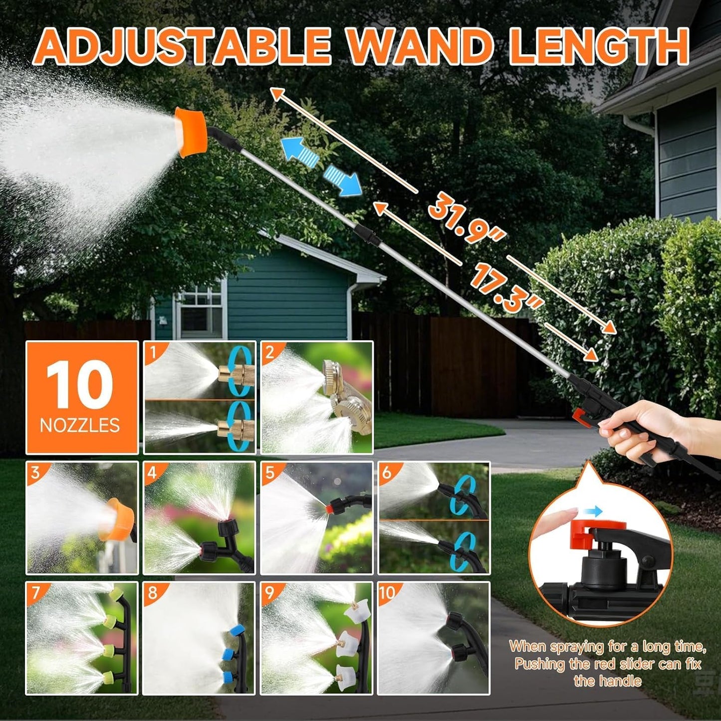 10.6 Gallon Battery Powered Sprayer with Double Professional Pump, Portable Sprayer with Wheels,0-94 PSI,12V 8Ah Battery,Adjustable HD Wand and 10 Nozzles for Weeding, Spraying, Cleaning