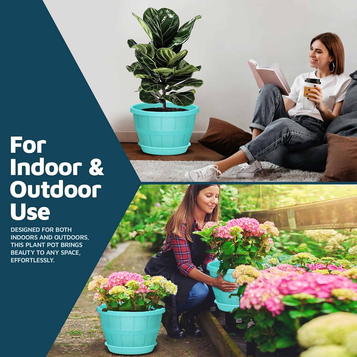 10-Inch Whiskey Barrel Planters Outdoor Pack of 25 - Durable Plastic Plant Pots for Indoor & Outdoor Use with Drainage & Saucer, Lightweight Rustic Barrel Planters for Flowers, Herbs & Small Plants