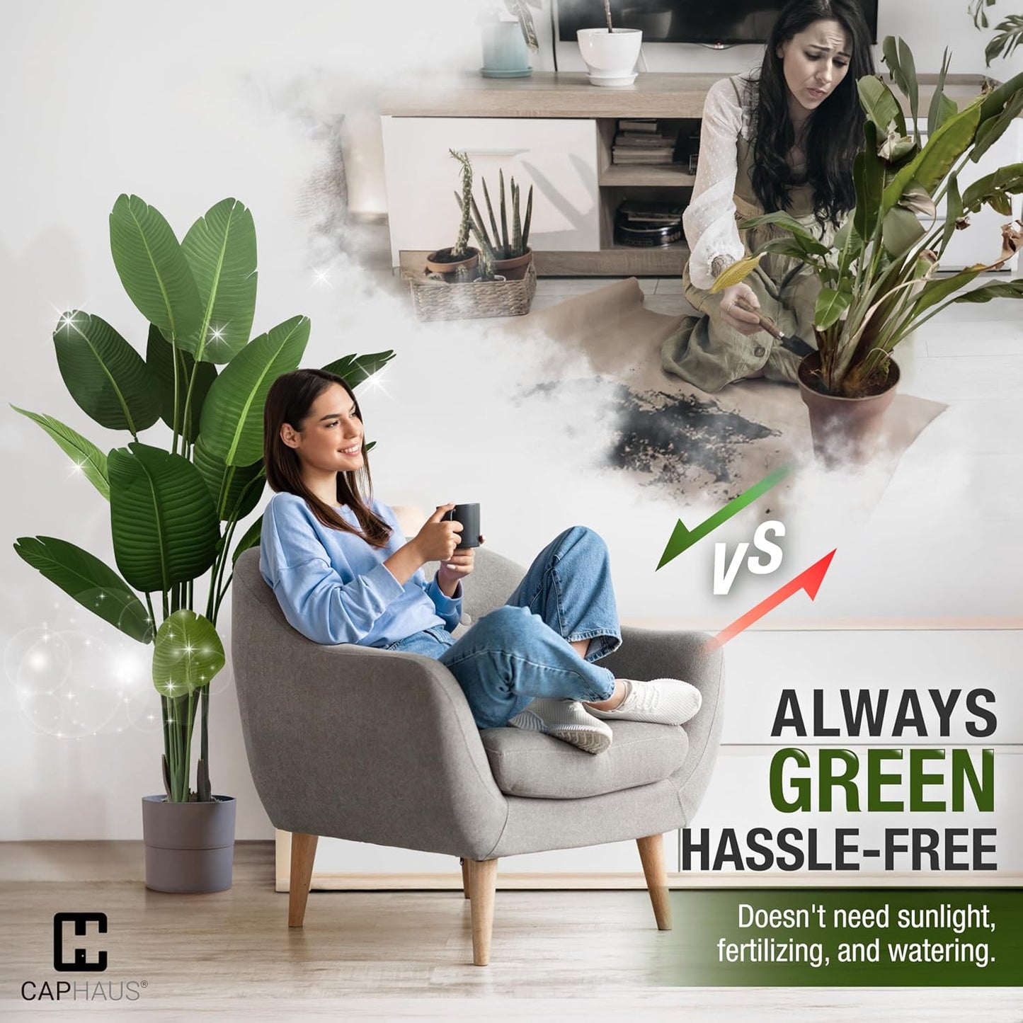 CAPHAUS 4 Feet Artificial Bird of Paradise, 48 Inch with 8 Trunks, Premium UV Resistant Lifelike Fake Plant in Pot with Dried Moss for Office, Indoor/Outdoor Use & Tropical Home Décor