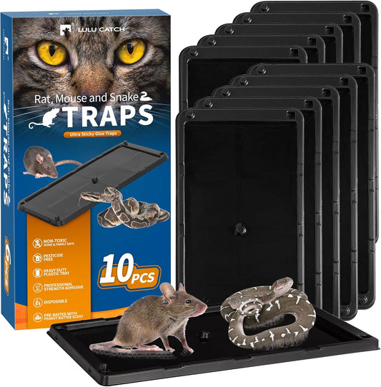 LULUCATCH Mouse Traps Indoor for Home 10 Pack, Bulk Sticky Traps with Peanut Butter Scent, Non-Toxic Rat Trap & Insect Catcher for Garage, Warehouse, Glue Board for Mice, Lizard, Cockroach & Spiders