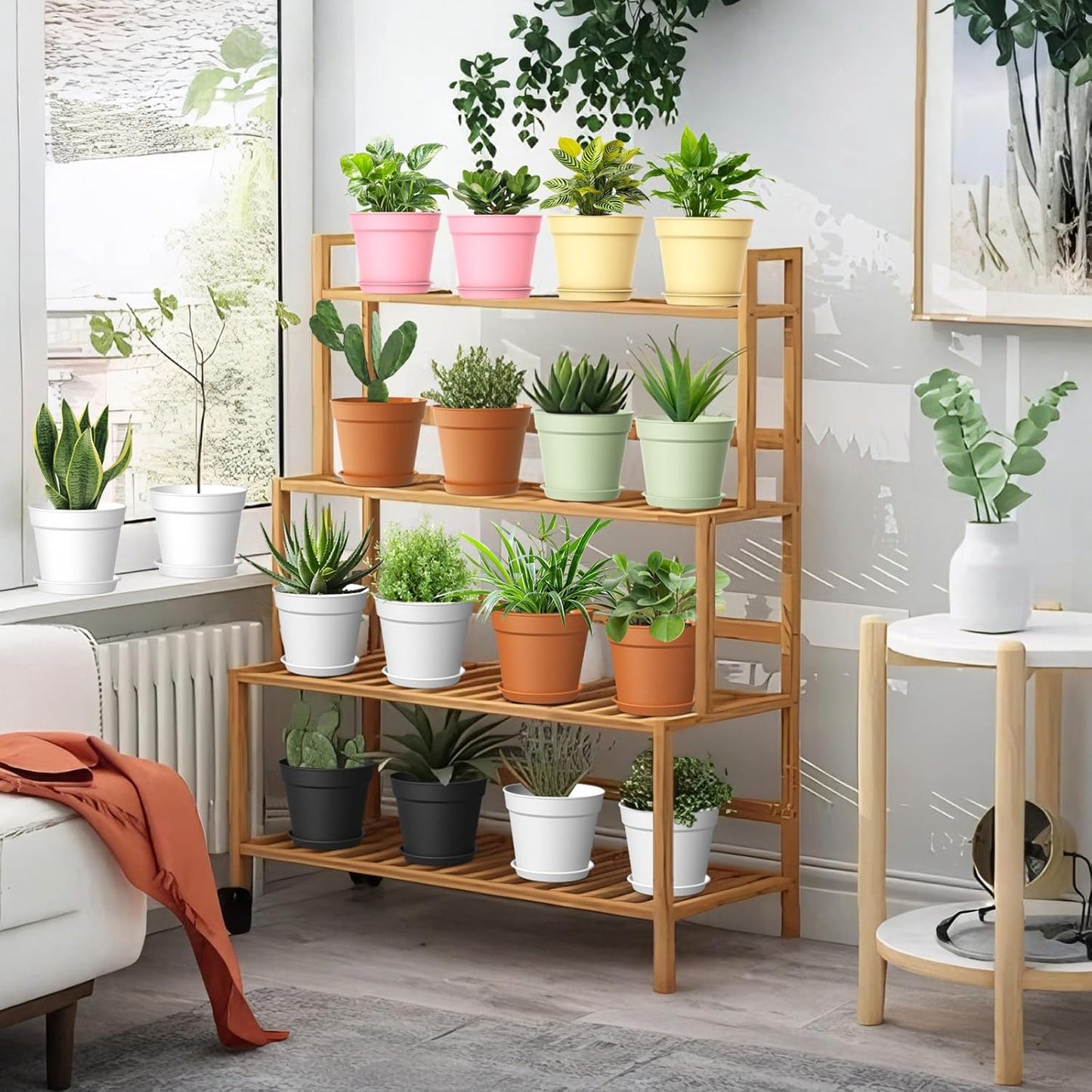 10 Pack 6 Inch Plant Pots with Drainage and Saucers, White Plastic Flower Pots for Indoor and Outdoor Plants, Stackable Nursery Planters for Houseplants and Herbs, White