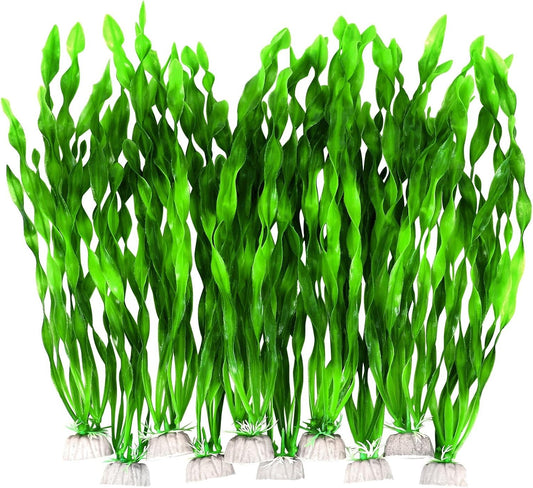 AQUANEAT Fish Tank Artificial Plants, Aquarium Plastic Seaweed Decorations, 11.75Inch Tall Fake Green Accessories, 10 Packs