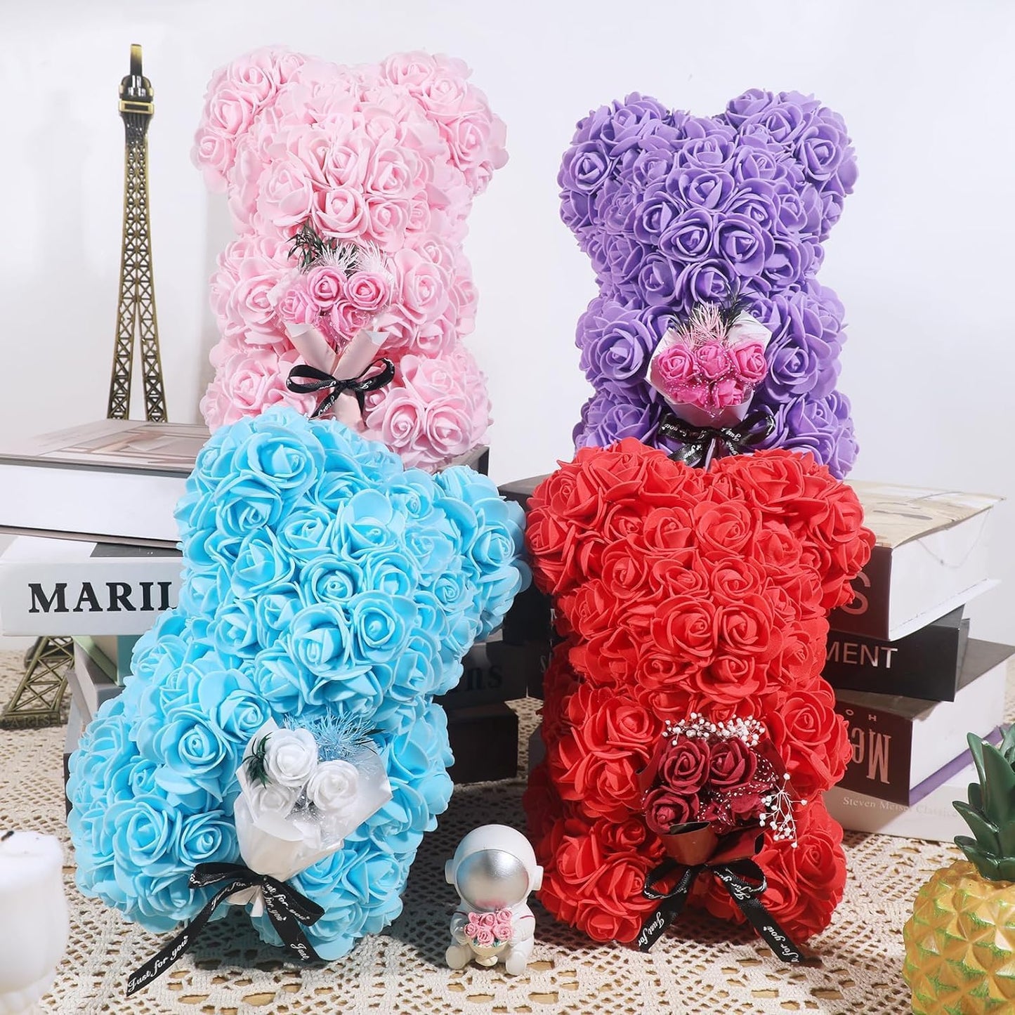 Mini Fake Rose Flower Heads 144pcs Mini Artificial Foam Roses DIY Wedding Flowers Accessories Make Bridal Hair Clips Headbands Dress (Bottom add Gauze) for Valentines Day,Wedding,Bridal (Multicolor)