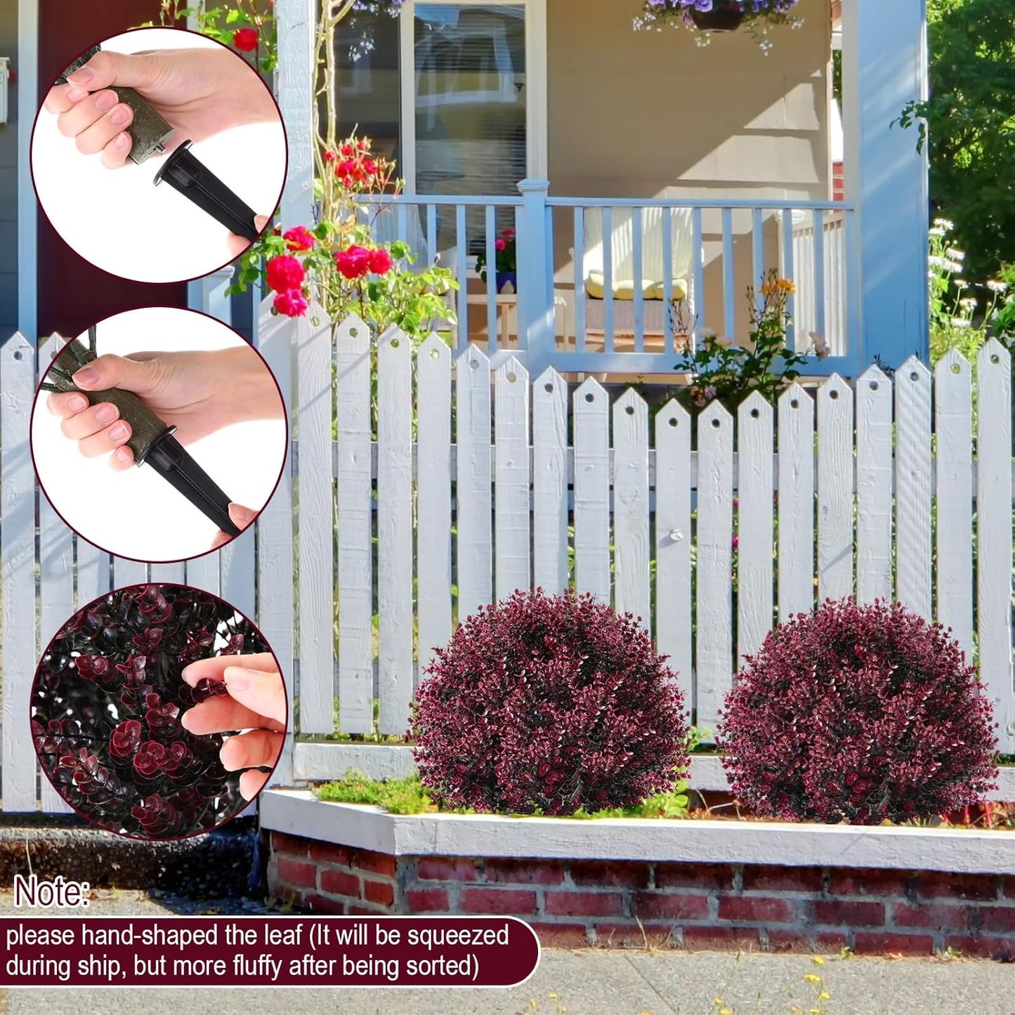 Yunlly 2 Pcs 18 Inch Artificial Boxwood Ball Topiary Tree Fake Outdoor Plants Bush, UV Resistance Faux Shrub with Spike Realistic Greenery Potted for Indoor Garden Yard Porch Patio Decor (Dark Purple)