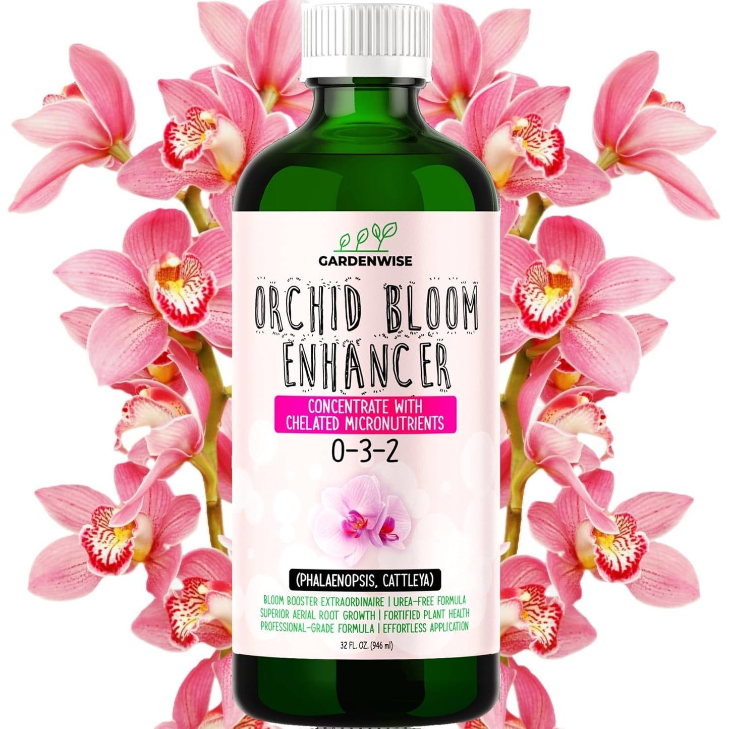 0-3-2 Giant Bloom: Orchid Bloom Enhancer - Orchid Bloom Booster Fertilizer - Orchid Food Concentrate - Chelated Nutrients for Healthy Flower & Reblooms (32 OZ), GW-05030-C-01