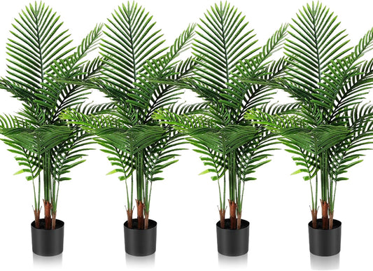 Jexine 4 Pack Artificial Palm Trees 3Ft, Fake Plants Fake Trees Artificial Areca Palm Plants for Outdoor Indoor Faux Tree in Pot for Pool Home Decor Office Housewarming Gift Modern Decoration