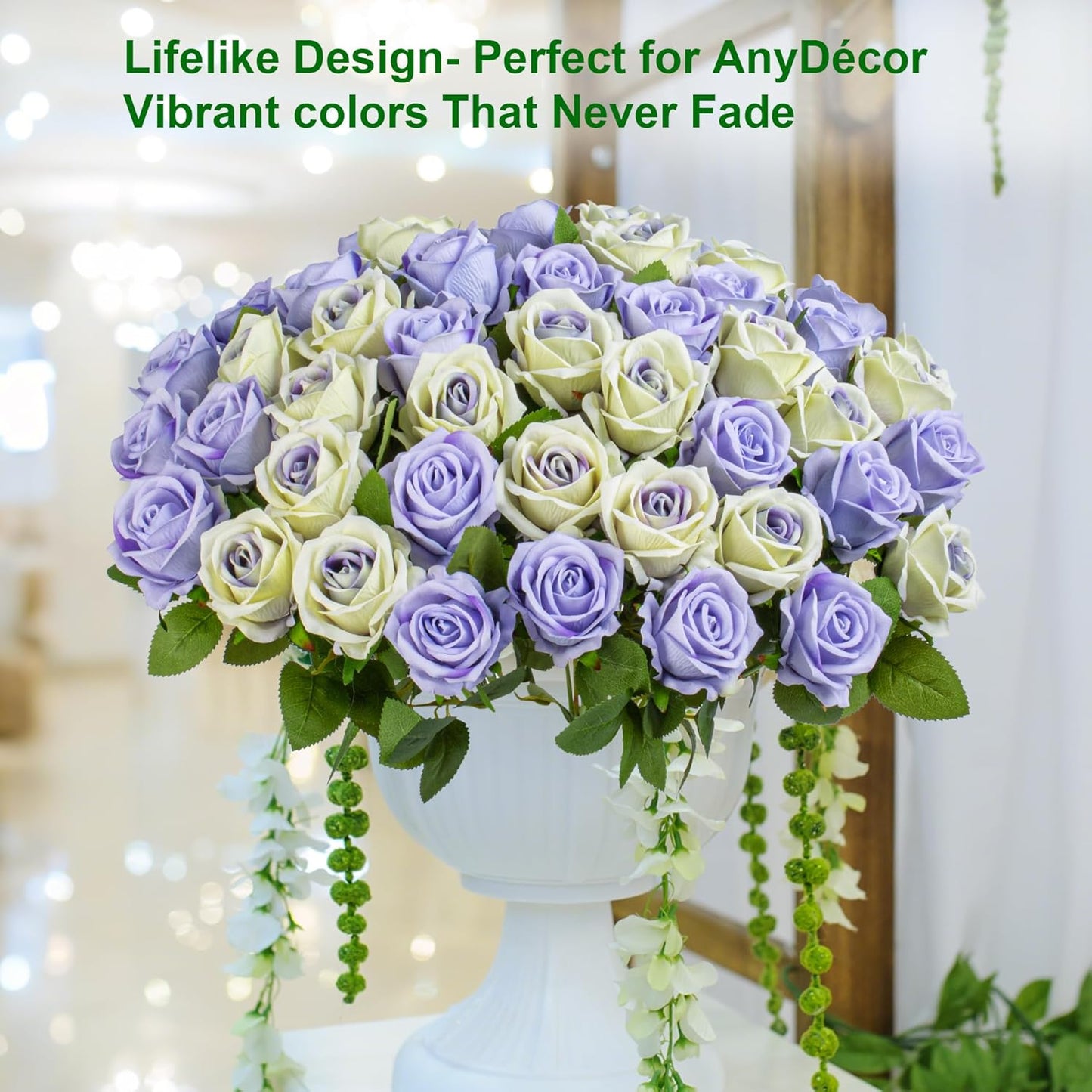Fake Plants Roses Flowers Plastic Flowers Spring Decorations for Home Gifts for Gf Roses Artificial Flowers for Vase Fake Flowers Home Decor 19.6"(LPU & Pu Heart 50PCS)