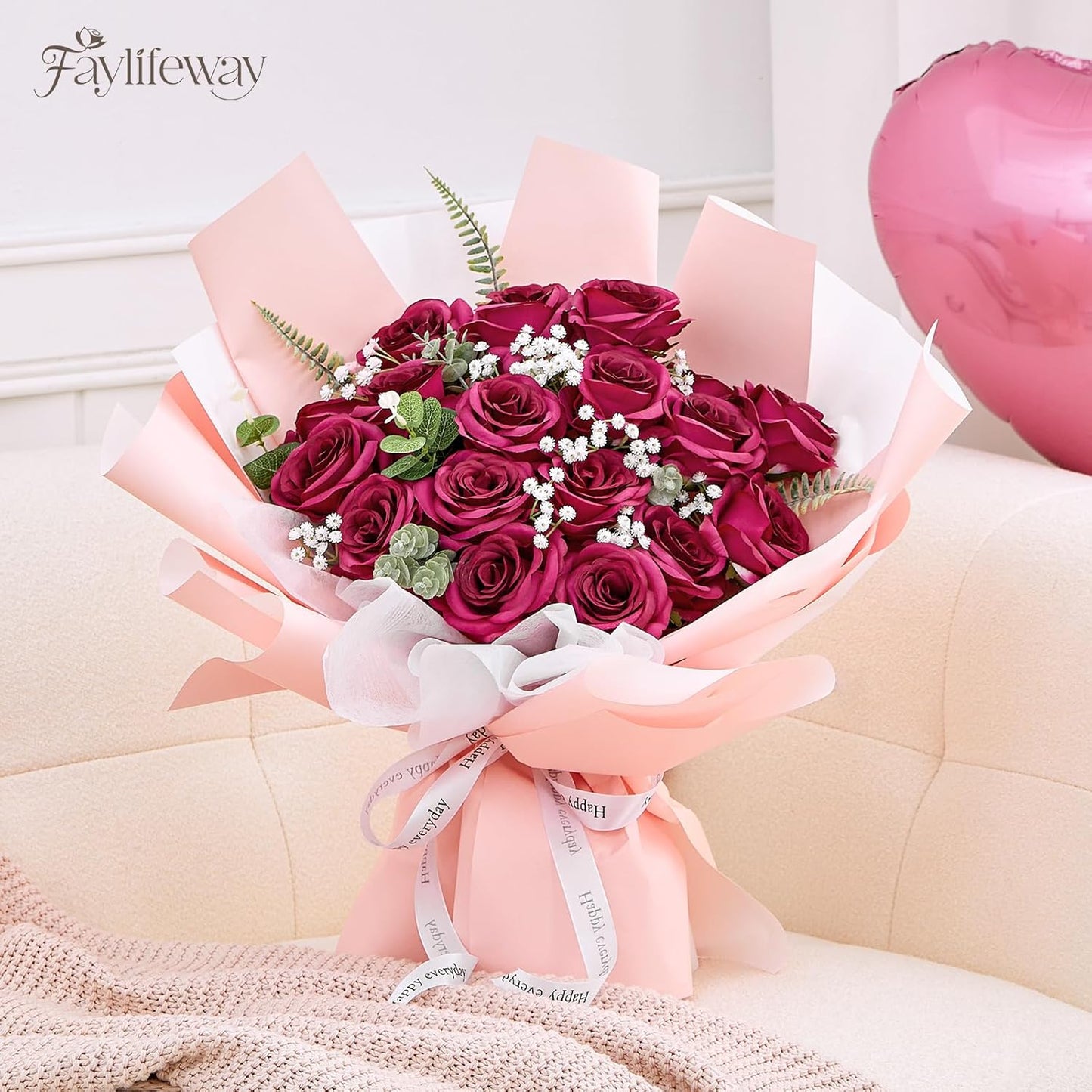 20PCS Artificial Roses Flowers, 3.9'' Silk Flower Head Fake Fuchsia Rose with Long Stems, Realistic Faux Roses Bouquet for DIY Wedding Home Party Office Decoration