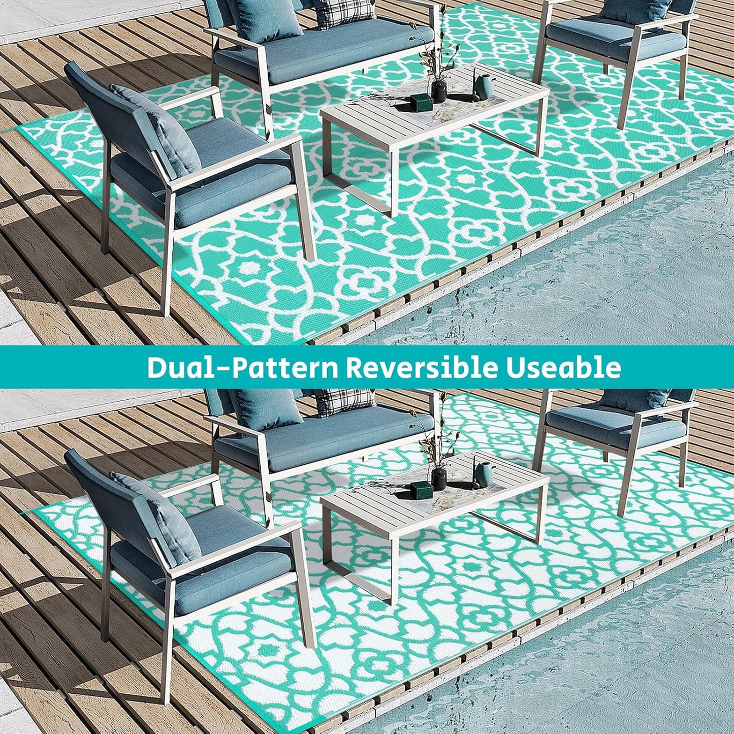 HEBE Outdoor Rug Waterproof 6x9, Reversible Plastic Straw Rug RV Camping Rug, Indoor Outdoor Patio Mat Clearance, Outside Carpet for Porch,Deck,Camper,Balcony,Backyard,Picnic