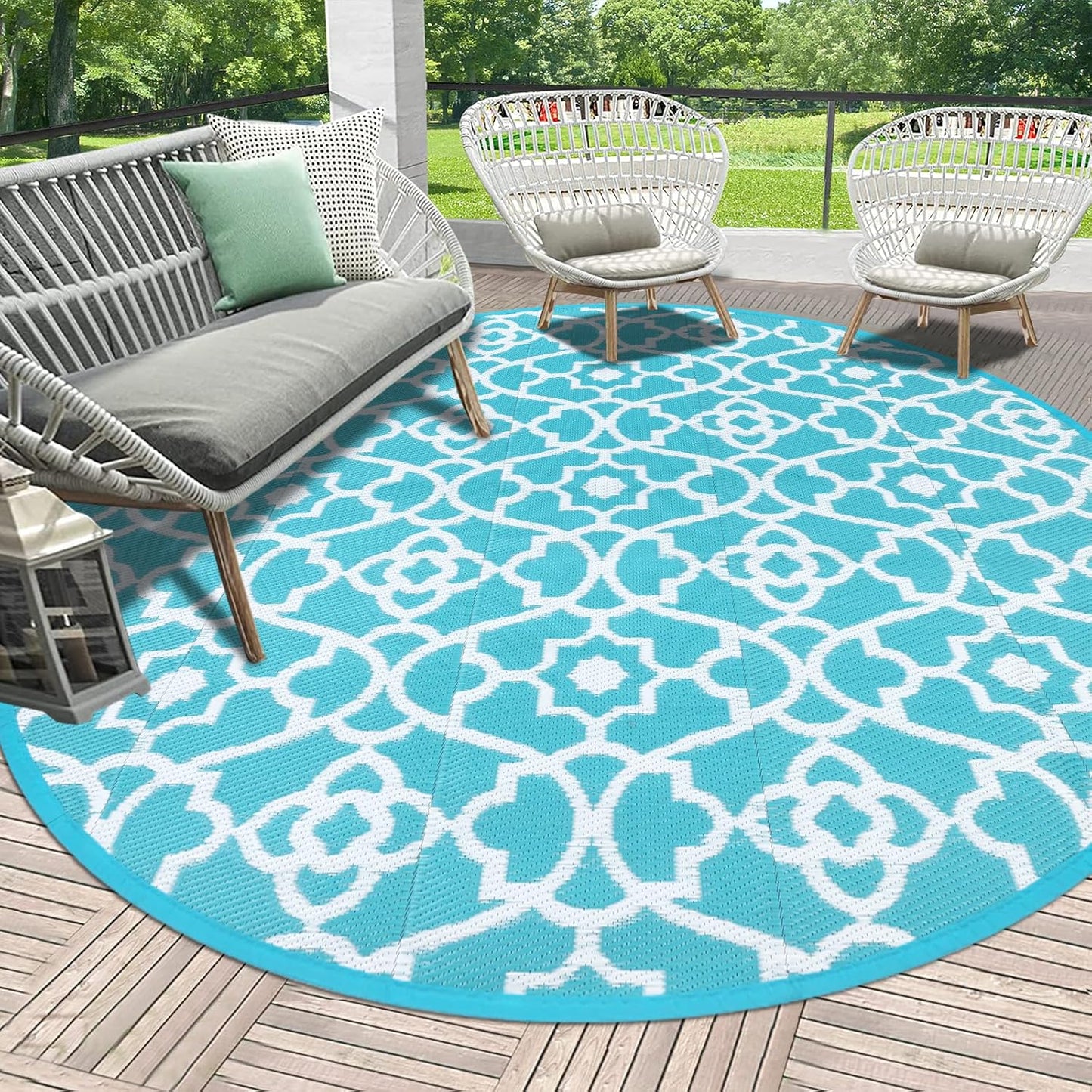 HEBE Outdoor Rug Waterproof 8ft, Plastic Straw Rug Camping Rug, Reversible Outdoor Patio Rugs RV Mat Clearance, Indoor Outside Floor Carpet for Porch,Deck,Camper,Balcony,Backyard