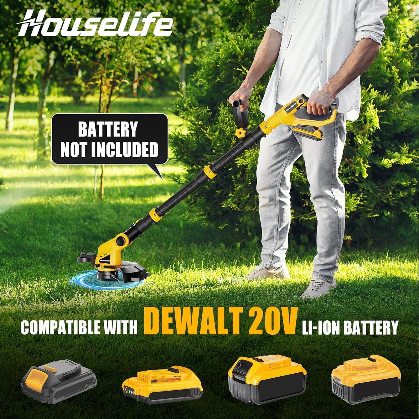 Cordless Hedge Trimmer+String Trimmer+Leaf Blower Combo Compatible with Dewalt 20v Max Battery(Tool Only), Cordless Weed Wacker & Shrub/Bush Trimmer & Electric Leaf Blowers for Lawn Care, Garden, Yard