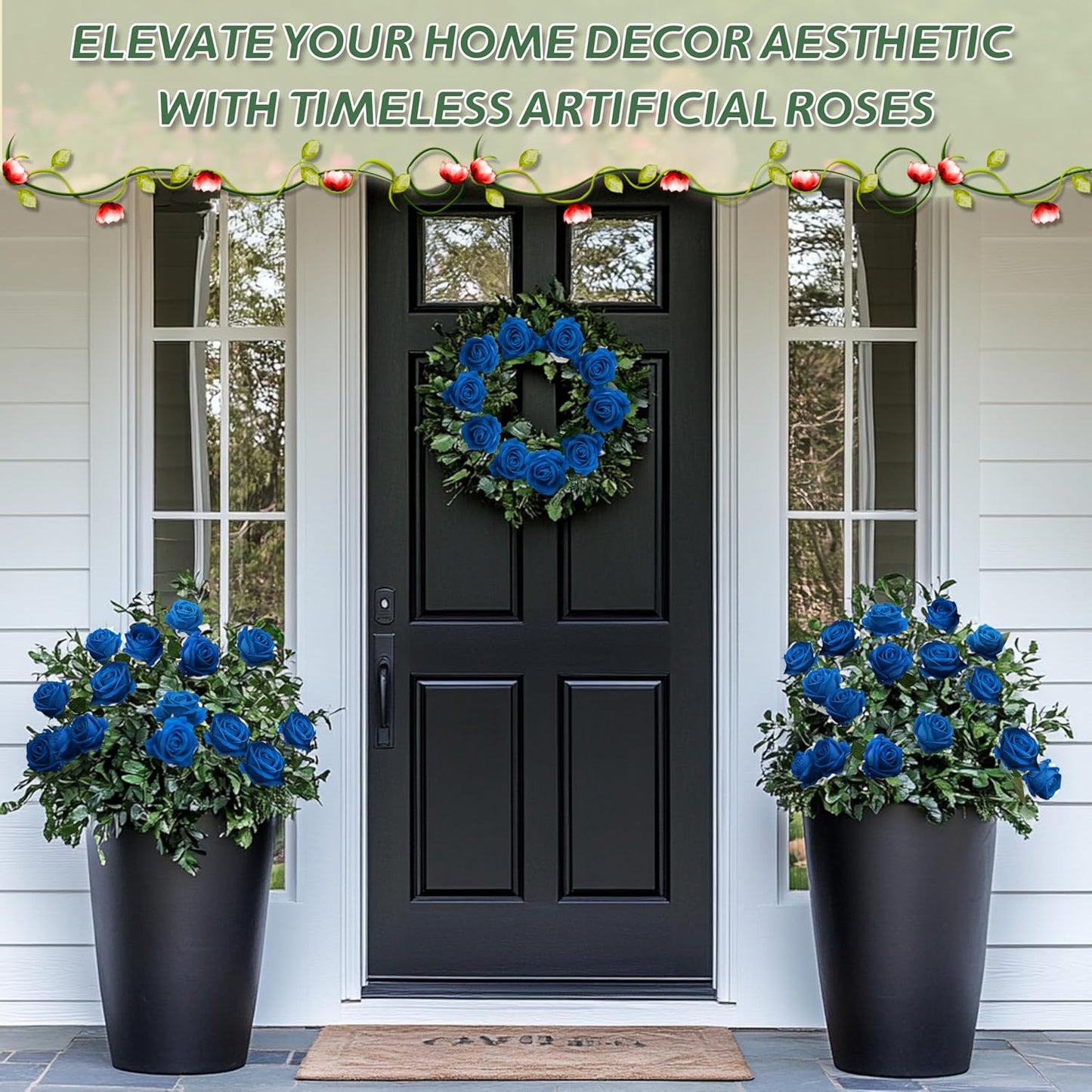 50 PCS Fake Blue Roses, Artificial Blue Flowers Realistic Silk Faux Rose with Stems for Wedding Decorations Romantic Gifts Anniversary Celebration Bridal Bouquets DIY Floral Arrangement Home Decor