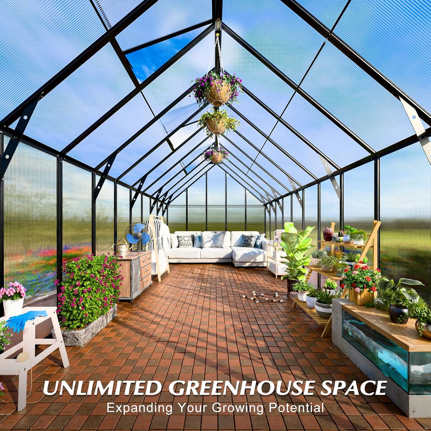 10'x10'x28' Snap-Together Greenhouse - Easy 3-Way Connectors, Heavy-Duty Aluminum Frame, Wind/Snow Resistant for Gardening/Urban Farming, Includes Sliding Door & Ventilation Windows