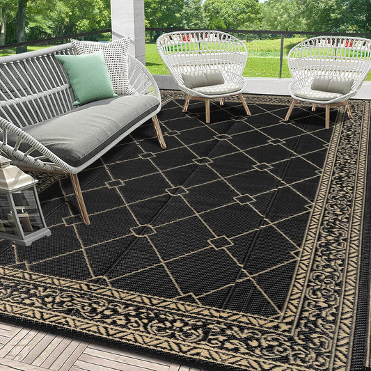 HEBE Outdoor Rug Waterproof 8x10, Reversible Plastic Straw Rug RV Camping Rug, Indoor Outdoor Patio Mat Clearance, Outside Carpet for Porch,Deck,Camper,Balcony,Backyard,Picnic