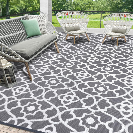 HEBE Outdoor Rug Waterproof 9x18, Plastic Straw Rug Camping Rug, Reversible Outdoor Patio Rugs RV Mat Clearance, Indoor Outside Floor Carpet for Porch,Deck,Camper,Balcony,Backyard