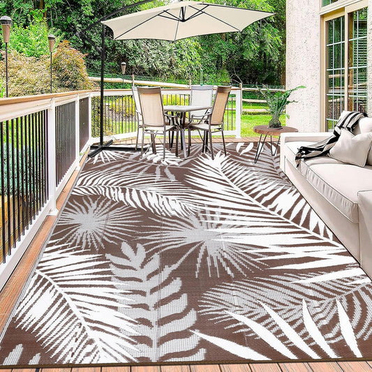 HiiARug Outdoor Rugs 9'x12' for Patios Clearance Brown Reversible Outdoor Rug, Outdoor Plastic Straw Rug RV Camping Rug Large Outdoor Mat for RV, Patio, Backyard, Deck, Picnic, Beach, Trailer, Camping