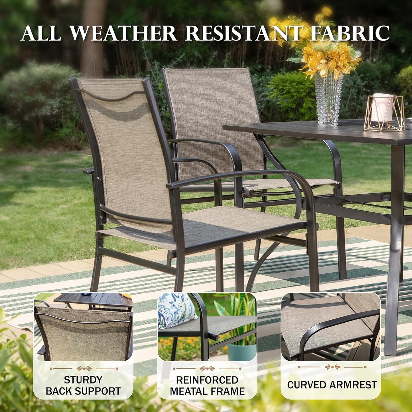 HERA'S HOUSE Round Patio Dining Set, 5 Piece Outdoor Metal Table and Chairs Set for Lawn Garden Backyard Deck