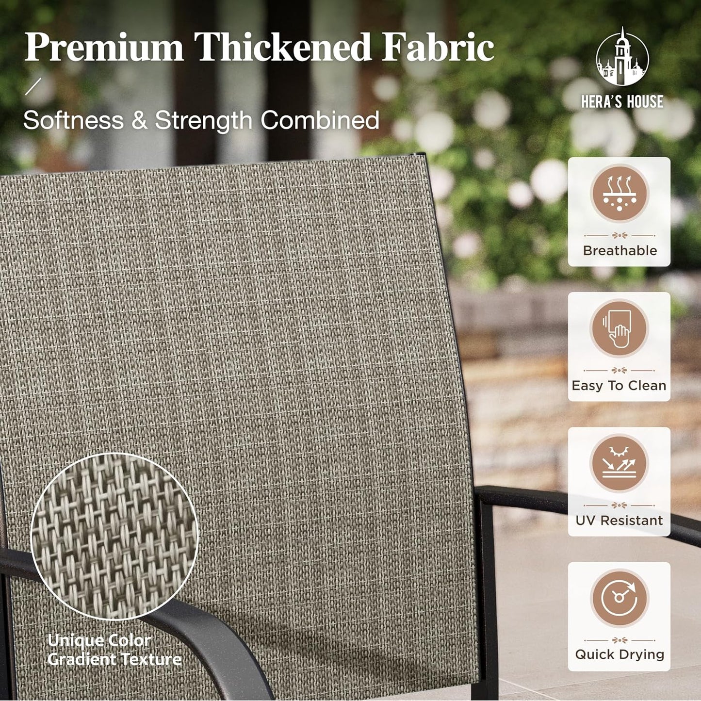 HERA'S HOUSE 9 Pieces Patio Dining Set, Outdoor Table and Chairs Set for 8, 8 x Brown Textilene Dining Chair and 60" Square Metal Dining Table, Outdoor Dining Sets for Lawn Garden Backyard Deck