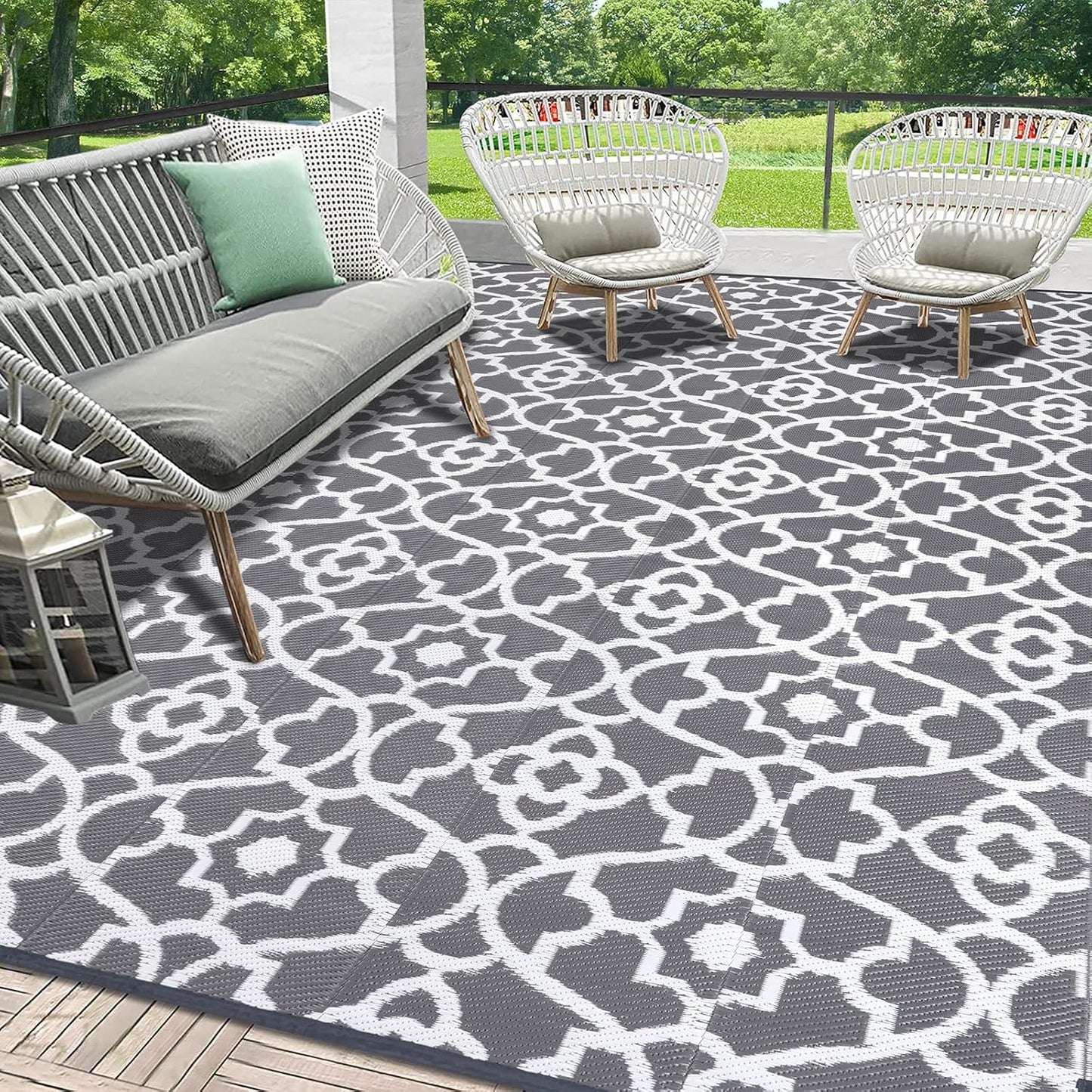 HEBE Outdoor Rug Waterproof 8x10, Plastic Straw Rug Camping Rug, Reversible Outdoor Patio Rugs RV Mat Clearance, Indoor Outside Floor Carpet for Porch,Deck,Camper,Balcony,Backyard