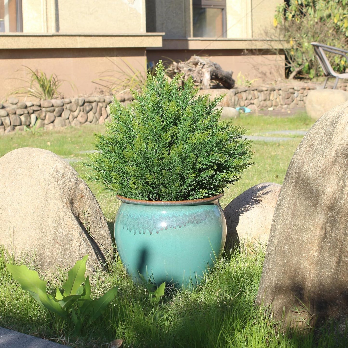 Artificial Topiary Ball Tree 19''T Faux Little Bush Ball Tree UV Resistant Shrub Potted Artificial Plant for Outdoor Indoor Front Porch Garden