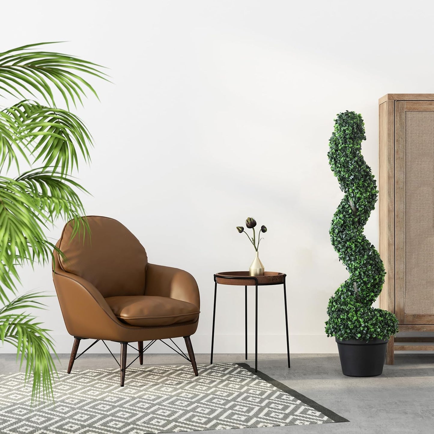 39 inchBoxwood Artificial Cedar Spiral Topiary Trees – Decorative Fake Greenery in Planter Pots for Front Porch, Outdoor Walkway, Entryway Decorating, Set of 2