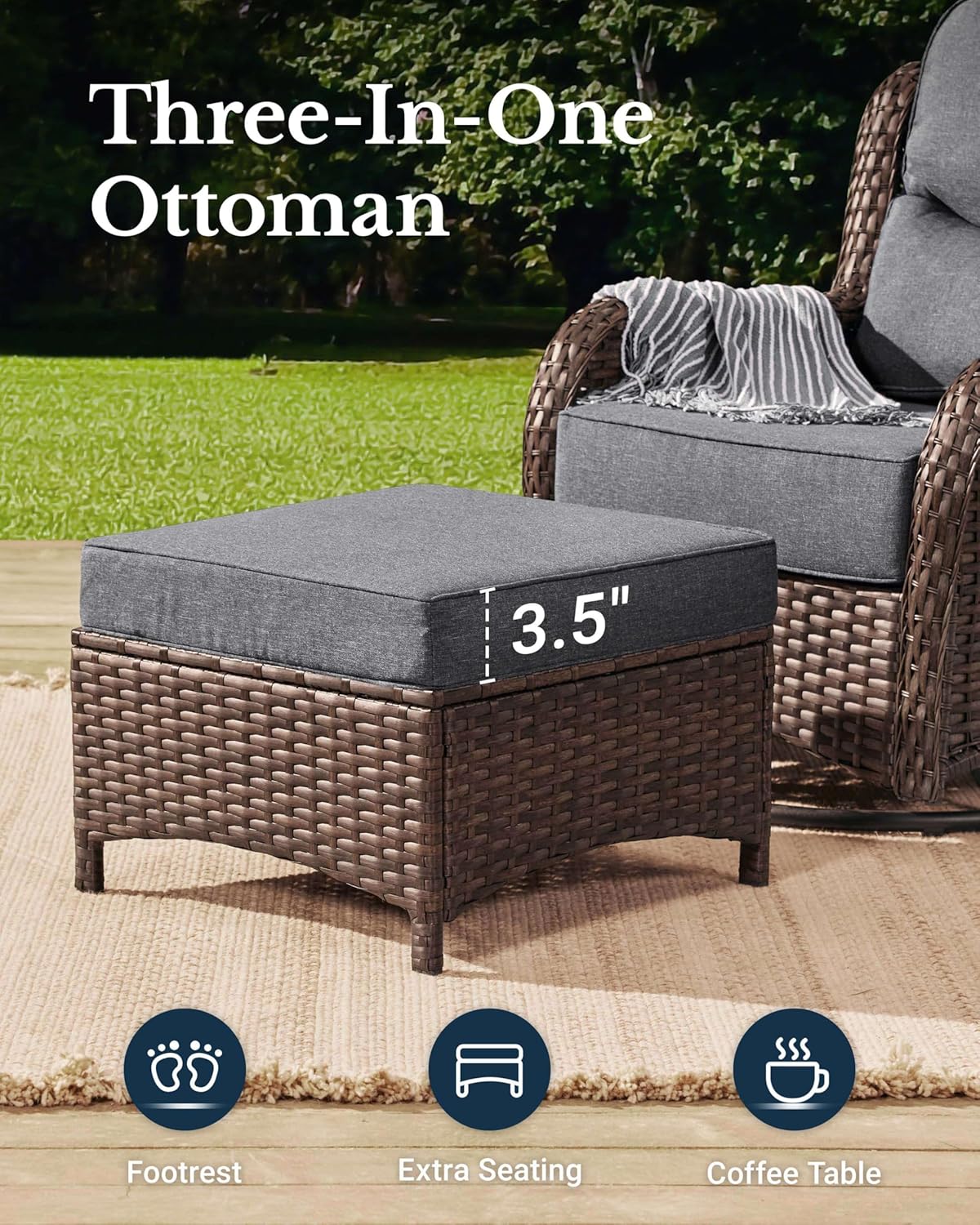 HILLGA Luxury Patio Furniture Set with 6-inch Thick Cushion, Outdoor Couch and High Back Swivel Rocker Patio Chairs, 10PCS Wicker Conversation Set for Deck Yard and Poolside, Dark Grey (V2)