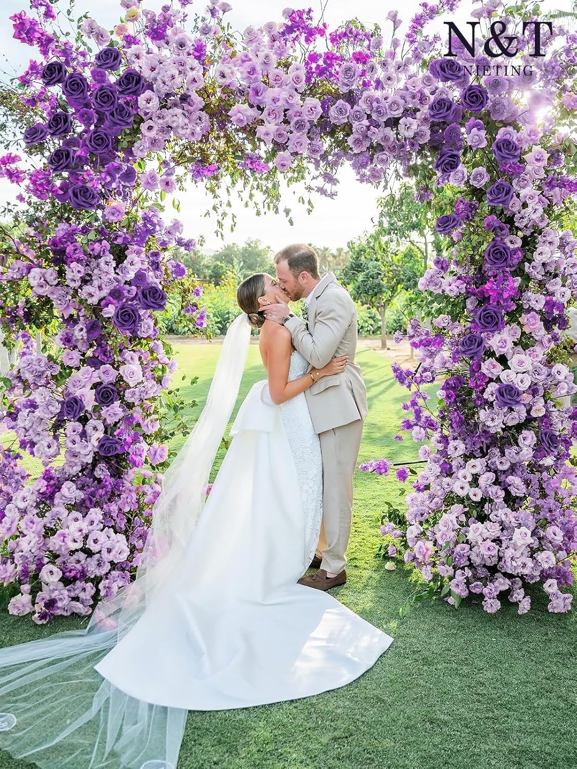 N&T NIETING Artificial Flowers 50pcs Real Looking Dusty Purple Foam Fake Roses with Stems for DIY Wedding Bouquets Bridal Shower Centerpieces Arrangements Party Tables Decorations