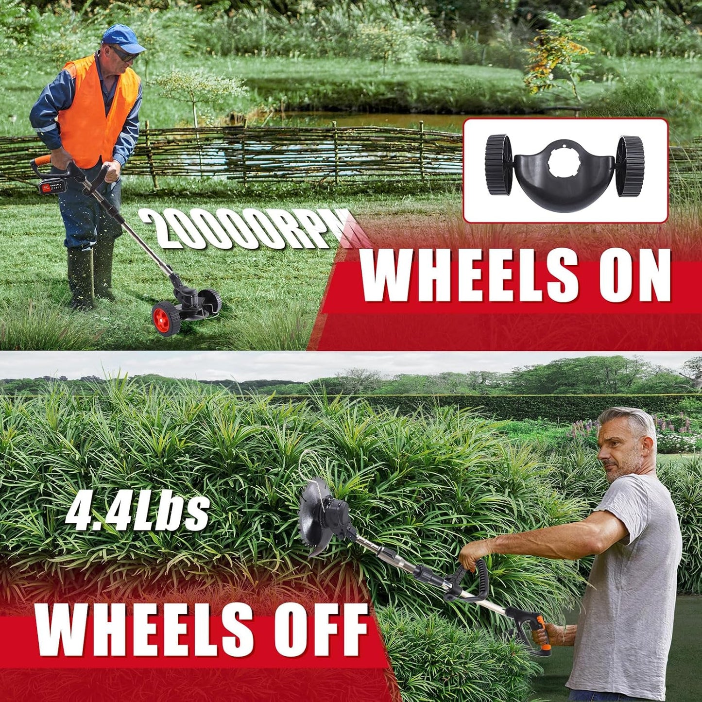 3 in 1 iToolMax Cordless Grass Trimmer, Electric Weed Wacker Cordless, Weed Eater Battery Powered with Two 21V/1500mAh Batteries, Brush Cutter & Grass Trimmer & Lawn Edger with 3 Types of Blades