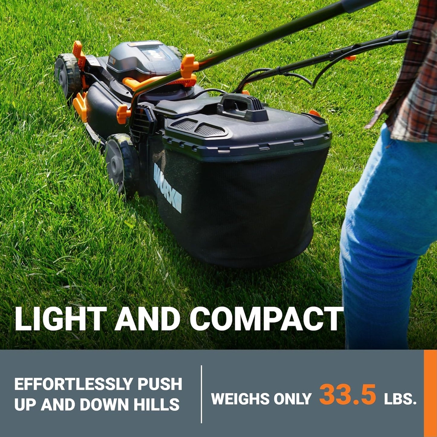 WORX 40V 17" Cordless Lawn Mower for Small Yards, 2-in-1 Electric Mower Cuts Quiet, Compact & Lightweight Push Lawn Mower with 7-Position Height Adjustment – 2 Batteries & Charger Included