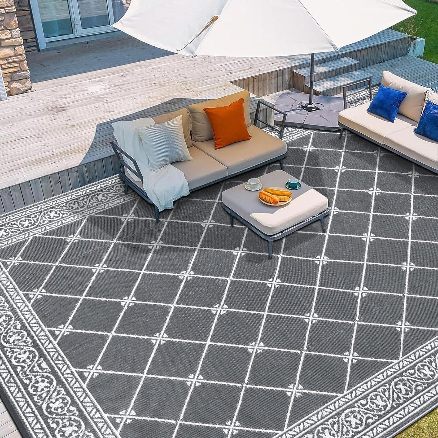 HiiARug Outdoor Rugs 9'x12' for Patios Waterproof RV Mats Camping Rug Outdoor Area Rug Lightweight Portable Outdoor Plastic Straw Rug for Patio, RV, Camping, Balcony, Beach