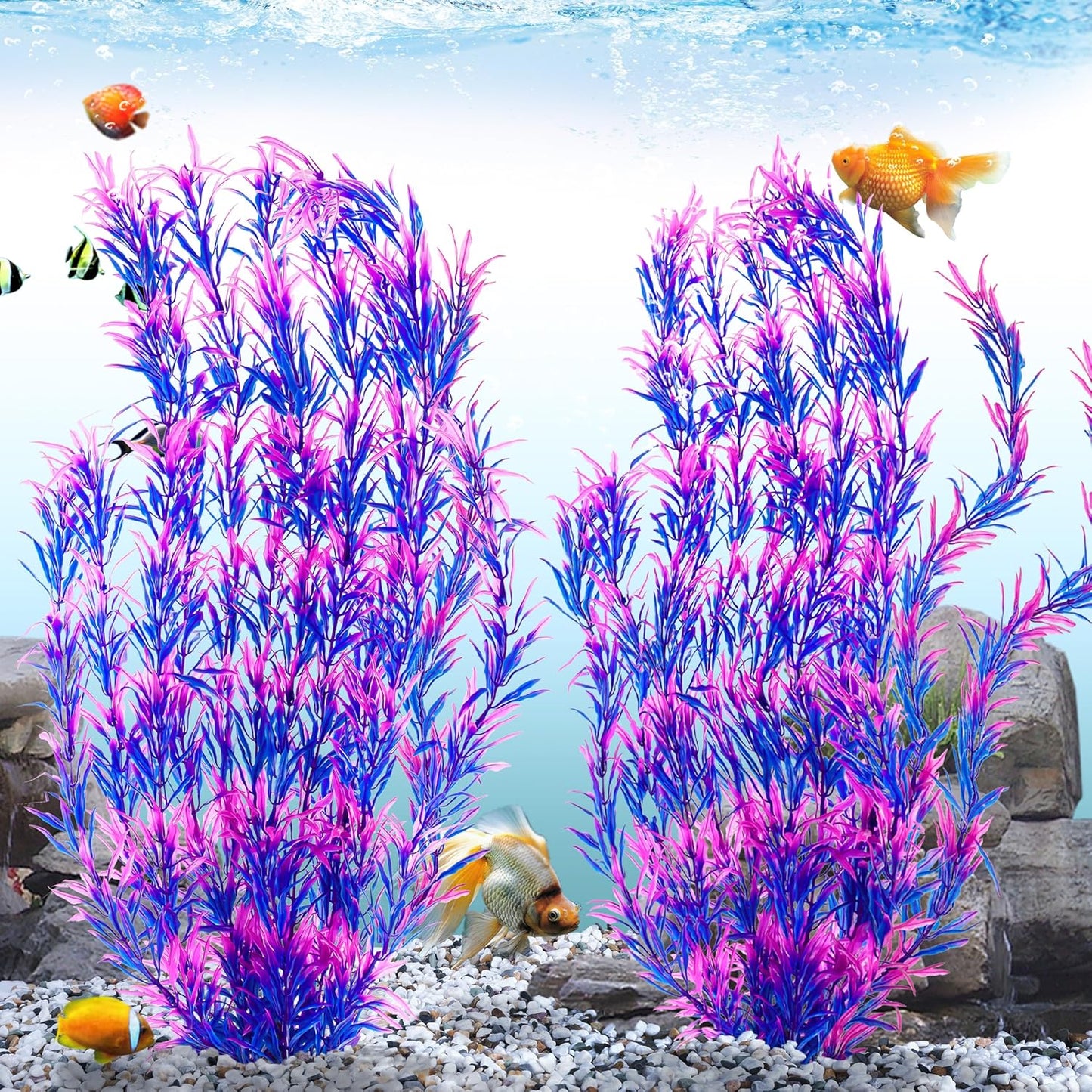 MyLifeUNIT Aquarium Plants, 21 Inches Tall Plastic Fish Tank Plants for Fish Tank Decorations and Aquarium Decor (Purple)